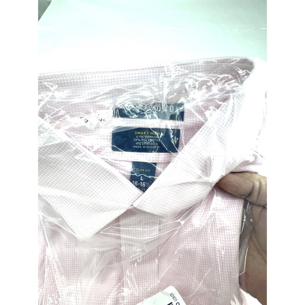 Stafford Smart Tech Pink  Plaid Slim Fit Large 16-16 1/2 34-35 New